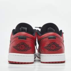 Pre Owned Air Jordans jordan 1 Size 45 Red/Black Leather Lace Up Sneakers