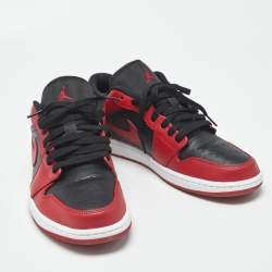 Pre Owned Air Jordans jordan 1 Size 45 Red/Black Leather Lace Up Sneakers