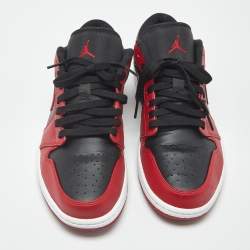 Pre Owned Air Jordans jordan 1 Size 45 Red/Black Leather Lace Up Sneakers