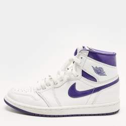 Pre Owned Air Jordans Jordan 1 Retro Court Purple Size 38.5 White/Purple Leather High Top Sneakers