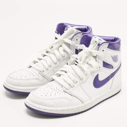 Pre Owned Air Jordans Jordan 1 Retro Court Purple Size 38.5 White/Purple Leather High Top Sneakers