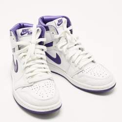 Pre Owned Air Jordans Jordan 1 Retro Court Purple Size 38.5 White/Purple Leather High Top Sneakers