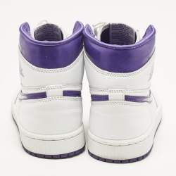 Pre Owned Air Jordans Jordan 1 Retro Court Purple Size 38.5 White/Purple Leather High Top Sneakers