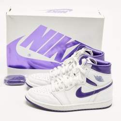 Pre Owned Air Jordans Jordan 1 Retro Court Purple Size 38.5 White/Purple Leather High Top Sneakers