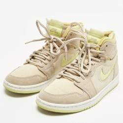 Pre Owned Air Jordans Jordan 1 Zoom Air CMFT Lemon Twist Size 38 Beige/Yellow Suede and Rubber High Top Sneakers