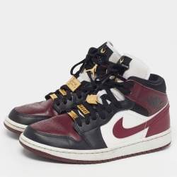 Pre Owned Air Jordans Air Jordan 1 Size 39 Tricolor Leather Mid SE Dark Beetroot High Top Sneakers