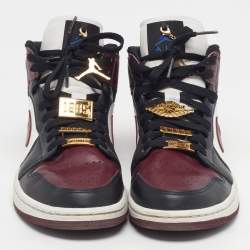 Pre Owned Air Jordans Air Jordan 1 Size 39 Tricolor Leather Mid SE Dark Beetroot High Top Sneakers