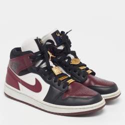 Pre Owned Air Jordans Air Jordan 1 Size 39 Tricolor Leather Mid SE Dark Beetroot High Top Sneakers