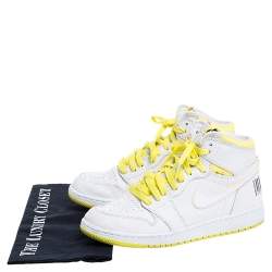 Pre Owned Air Jordan White Leather 1 Retro High First Class Flight High Top Sneakers Size 38.5