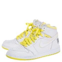 Pre Owned Air Jordan White Leather 1 Retro High First Class Flight High Top Sneakers Size 38.5