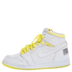 Pre Owned Air Jordan White Leather 1 Retro High First Class Flight High Top Sneakers Size 38.5