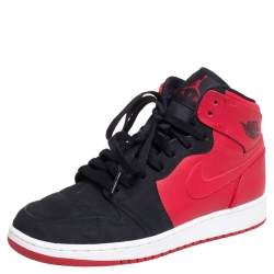 Pre Owned Air Jordan Red/Black Leather 1 Retro High Top Sneakers Size 38.5
