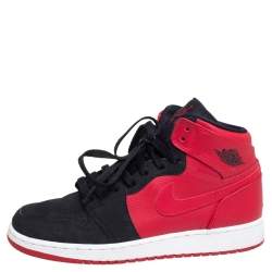 Pre Owned Air Jordan Red/Black Leather 1 Retro High Top Sneakers Size 38.5