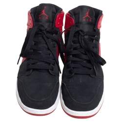 Pre Owned Air Jordan Red/Black Leather 1 Retro High Top Sneakers Size 38.5