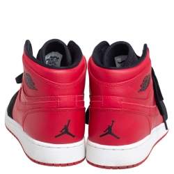 Pre Owned Air Jordan Red/Black Leather 1 Retro High Top Sneakers Size 38.5