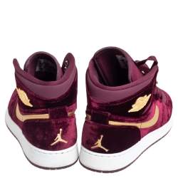 Pre Owned Air Jordans 1 Retro Night Maroon Velvet Heiress Sneakers (GS) Size 38