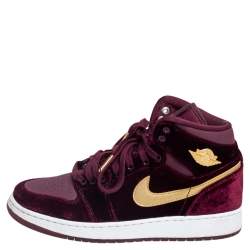 Pre Owned Air Jordans 1 Retro Night Maroon Velvet Heiress Sneakers (GS) Size 38