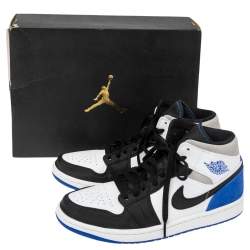 Pre Owned Air Jordans Multicolor Suede and Leather Jordan 1 Mid Royal Black Toe Sneakers Size 42
