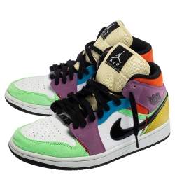 Pre Owned Air Jordan Multicolor Leather and Suede Lightbulb Jordan 1 MID SE Sneakers Size 41