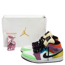 Pre Owned Air Jordan Multicolor Leather and Suede Lightbulb Jordan 1 MID SE Sneakers Size 41