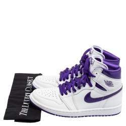 Pre Owned Air Jordan 1 White/Purple Leather Retro High OG Court Sneakers Size 38.5