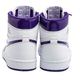 Pre Owned Air Jordan 1 White/Purple Leather Retro High OG Court Sneakers Size 38.5