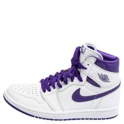 Pre Owned Air Jordan 1 White/Purple Leather Retro High OG Court Sneakers Size 38.5
