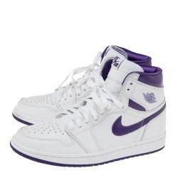 Pre Owned Air Jordan White/Purple Leather Retro High Court Sneakers Size 39