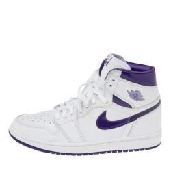Pre Owned Air Jordan White/Purple Leather Retro High Court Sneakers Size 39