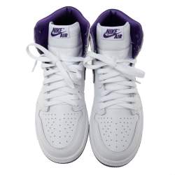 Pre Owned Air Jordan White/Purple Leather Retro High Court Sneakers Size 39