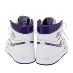Pre Owned Air Jordan White/Purple Leather Retro High Court Sneakers Size 39