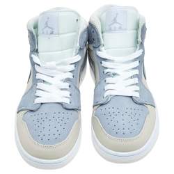 Air Jordan Light Blue/Cream Suede And Leather Jordan 1 Retro High Sneakers Size 41