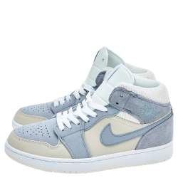 Air Jordan Light Blue/Cream Suede And Leather Jordan 1 Retro High Sneakers Size 41