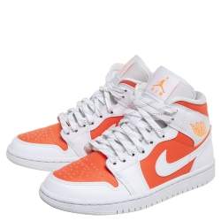Air Jordan Orange/White Leather Mid SE Bright Citrus Sneakers Size 37.5