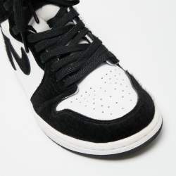 Pre Owned Air Jordans Black/White Calf Hair And Leather 1 Retro COJP High Top Sneakers Size 38.5