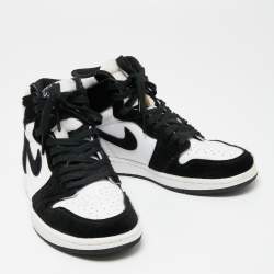 Pre Owned Air Jordans Black/White Calf Hair And Leather 1 Retro COJP High Top Sneakers Size 38.5