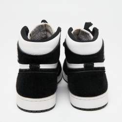 Pre Owned Air Jordans Black/White Calf Hair And Leather 1 Retro COJP High Top Sneakers Size 38.5