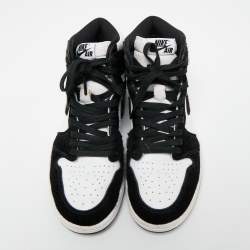 Pre Owned Air Jordans Black/White Calf Hair And Leather 1 Retro COJP High Top Sneakers Size 38.5