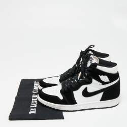 Pre Owned Air Jordans Black/White Calf Hair And Leather 1 Retro COJP High Top Sneakers Size 38.5