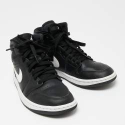 Pre Owned Air Jordan x Nike Black/White Leather Air Jordan 1 Retro High Yin Yang Sneakers Size 38.5