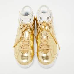 Pre Owned Air Jordans Gold Leather Retro 6 Pinnacle High Top Sneakers Size 45