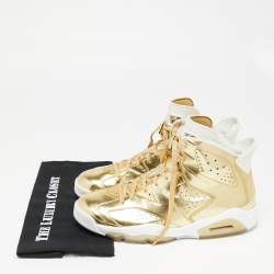 Pre Owned Air Jordans Gold Leather Retro 6 Pinnacle High Top Sneakers Size 45