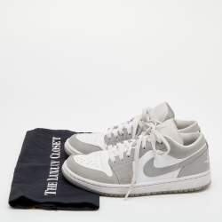 Pre Owned Air Jordan White/Grey Leather Air Jordan 1 Low Top Sneakers Size 40
