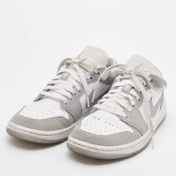 Pre Owned Air Jordan White/Grey Leather Air Jordan 1 Low Top Sneakers Size 40