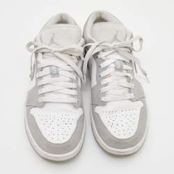 Pre Owned Air Jordan White/Grey Leather Air Jordan 1 Low Top Sneakers Size 40
