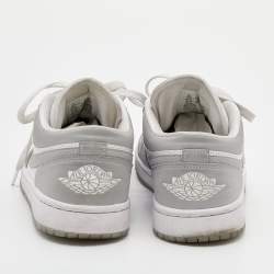 Pre Owned Air Jordan White/Grey Leather Air Jordan 1 Low Top Sneakers Size 40