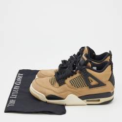 Pre Owned Air Jordans Beige/Black Nubuck Leather and Rubber Retro 4 High Top Sneakers Size 37.5