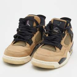 Pre Owned Air Jordans Beige/Black Nubuck Leather and Rubber Retro 4 High Top Sneakers Size 37.5