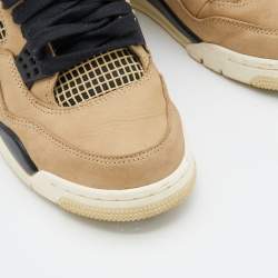 Pre Owned Air Jordans Beige/Black Nubuck Leather and Rubber Retro 4 High Top Sneakers Size 37.5