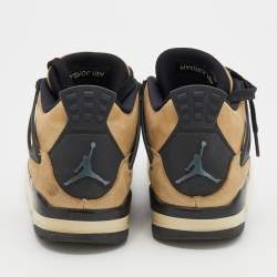 Pre Owned Air Jordans Beige/Black Nubuck Leather and Rubber Retro 4 High Top Sneakers Size 37.5